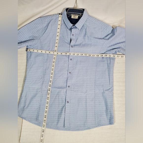 ZAGIRI LIGHT BLUE GEOMETRIC CONTRASTING TRIM PREPPY BODYCON SHIRT MENS LARGE - Picture 6 of 6